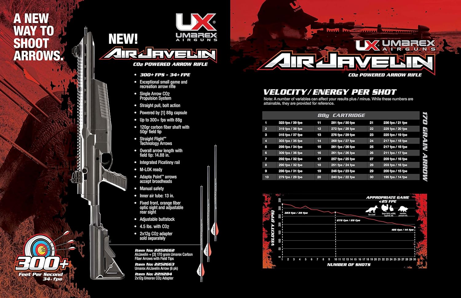 Umarex AirJavelin CO2 Arrow Gun - Lightweight Air Rifle with 3 Carbon Fiber Arrows