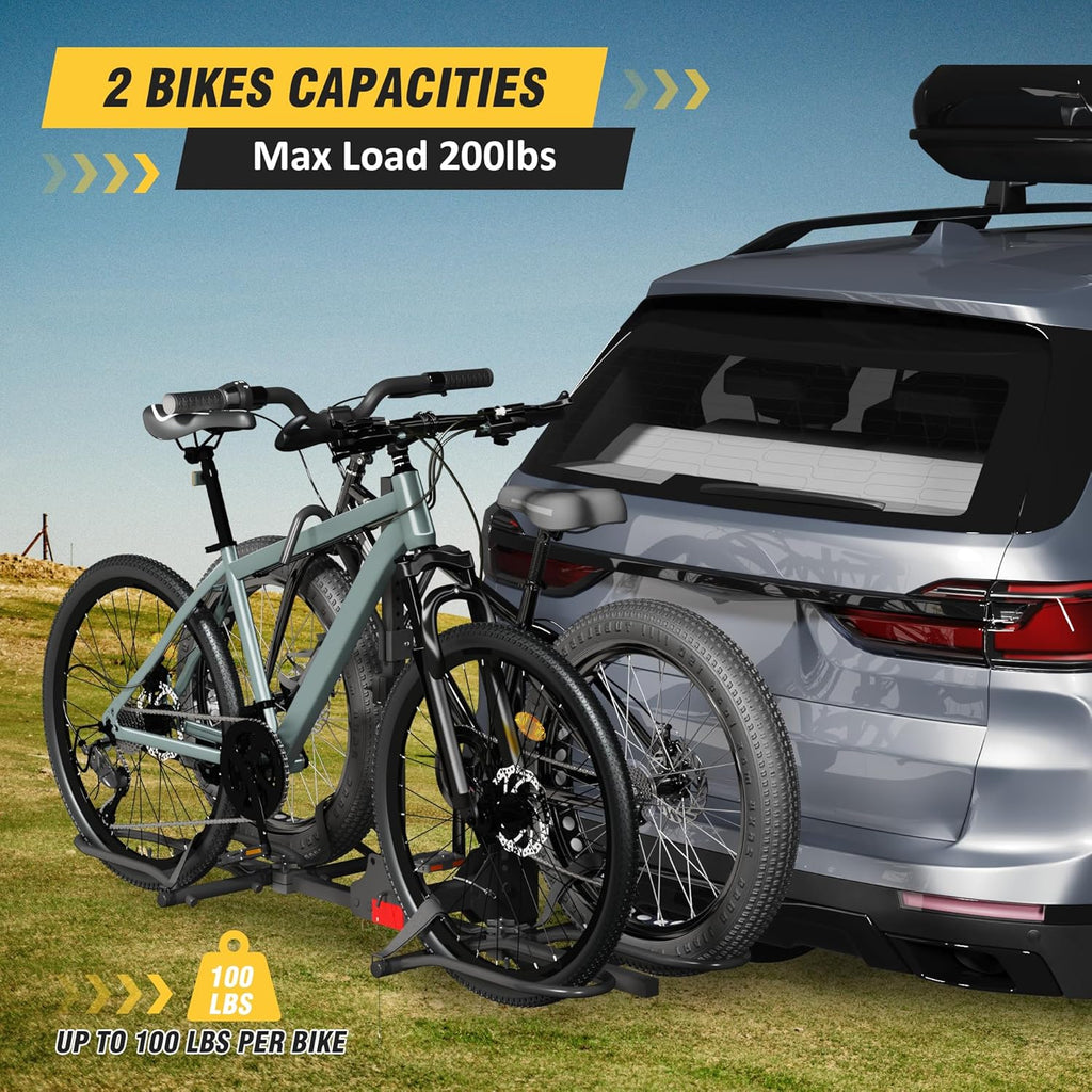 Skiennix Hitch Bike Rack - Wobble-Free Smart Tilting Design | 2-Bike Capacity for Standard & Fat Tire E-Bikes, 200 lbs