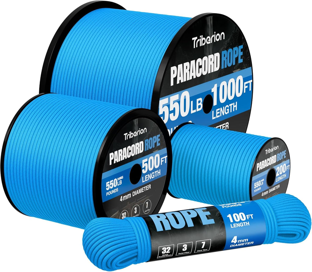 Paracord 550 lb - 1000ft Heavy Duty 7-Strand Parachute Cord | Ideal for Camping, Survival Gear, and More - Blue