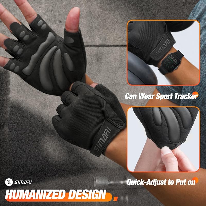 SIMARI Iron Black Medium Breathable Padded Weight Lifting Gloves – Full Palm Protection, Anti-Slip Grip