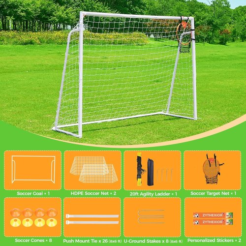Metal Soccer Goals by [Brand Name] - Portable 12x6, 10x6.5, 8x6, 6x4FT for Kids & Adults | Durable Steel Frame with Net