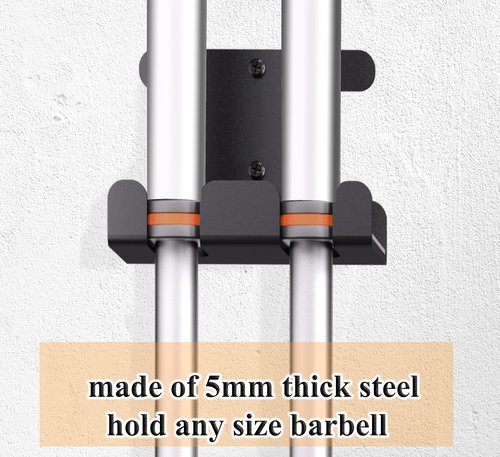 Barbell Holder Wall Mount Heavy Duty Vertical Barbell Holder Weight Bar Holder for Olympic Barbell, Curl bar, Commercial or Home Gym Accessory (Black-double, fits 33mm bar)