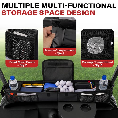 KyuerWK Golf Cart Storage Basket, No-Drilling Golf Cart Front Basket with Cooling Compartment & Adjustable Anti-Slip Buckle Strap, Fits Club Car, EZGO, Drive, Kandi Electric and ICON