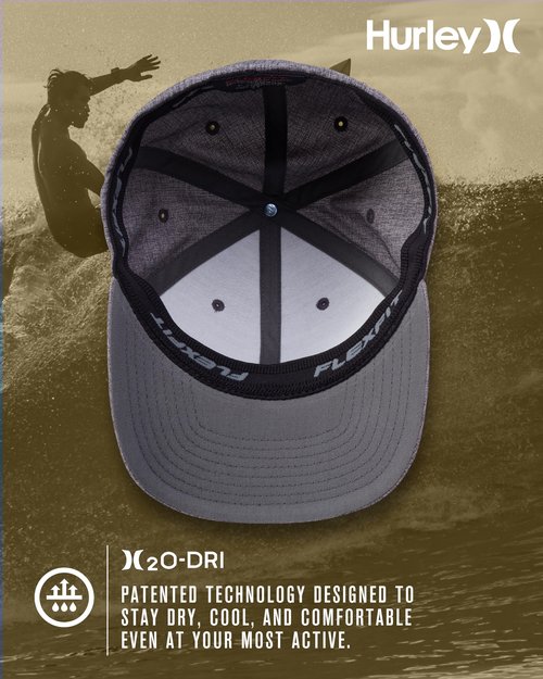 Hurley Mens Baseball Cap - Moisture Wicking Flexfit Curved Bill Fitted Baseball Hats for Men, Size Small-Medium, Light Grey