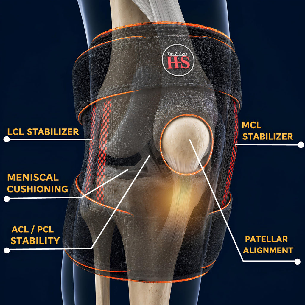 Dr. Zikky's Adjustable Knee Brace. Lightweight Compression Support with Dual Side Stabilizers, Patella Gel Ring & Non-Slip Straps for Comfort During Activity or Recovery (Gray Pink)