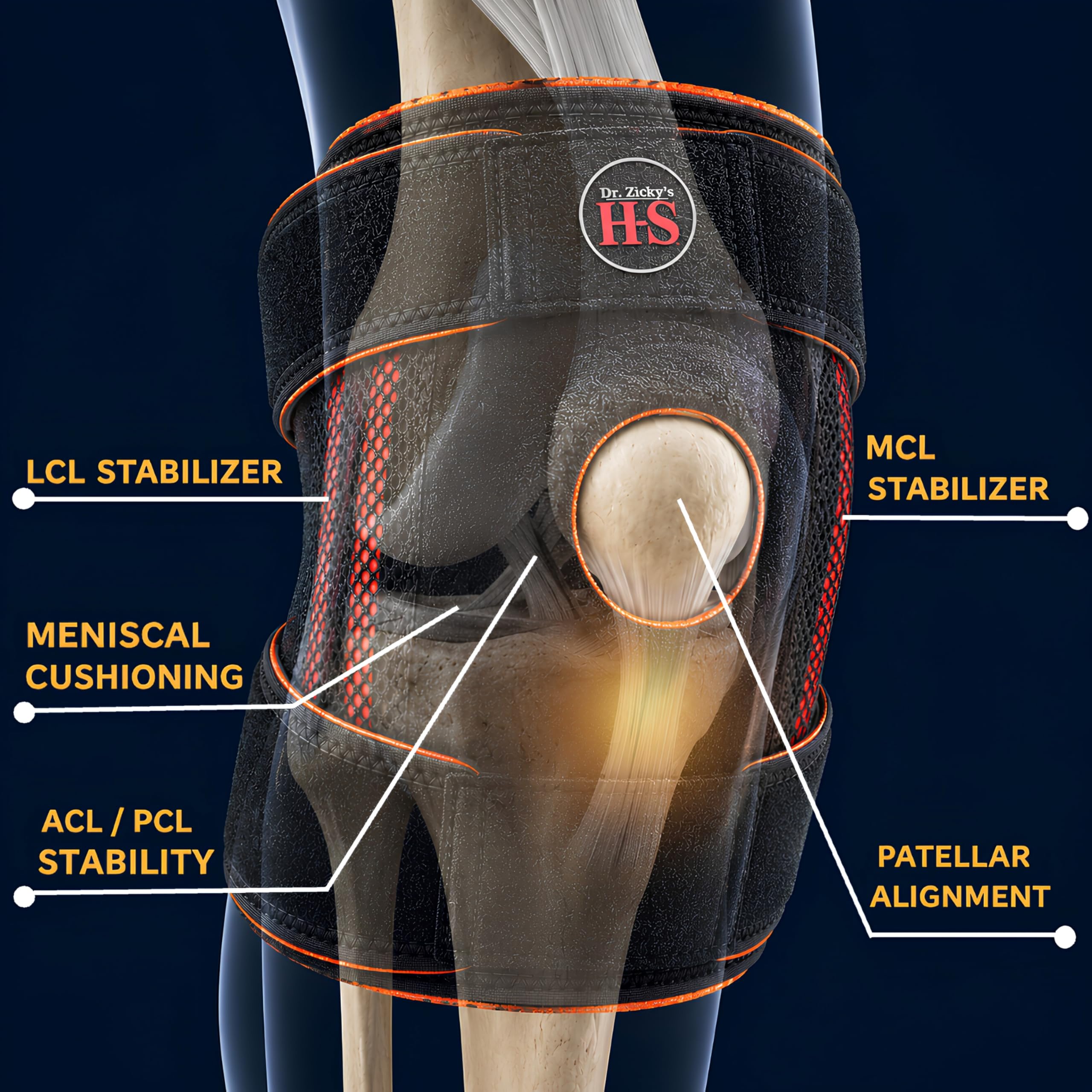 Dr. Zikky's Adjustable Knee Brace. Lightweight Compression Support with Dual Side Stabilizers, Patella Gel Ring & Non-Slip Straps for Comfort During Activity or Recovery (Gray Pink)