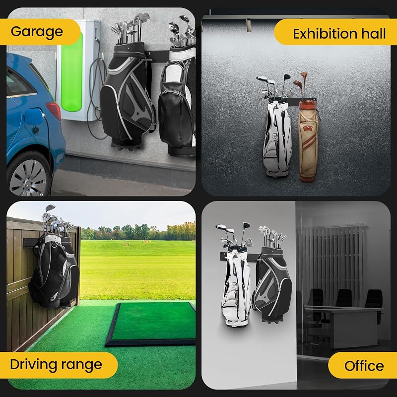 Wall Mount Golf Bag Storage Rack - 2 Pcs Right-Angle Style Garage Organizer