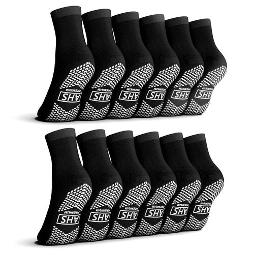 AMERICAN HOSPITAL SUPPLY Premium Anti-Slip Socks | Black Grip Socks | XX-Large| Pack of 6 Pairs
