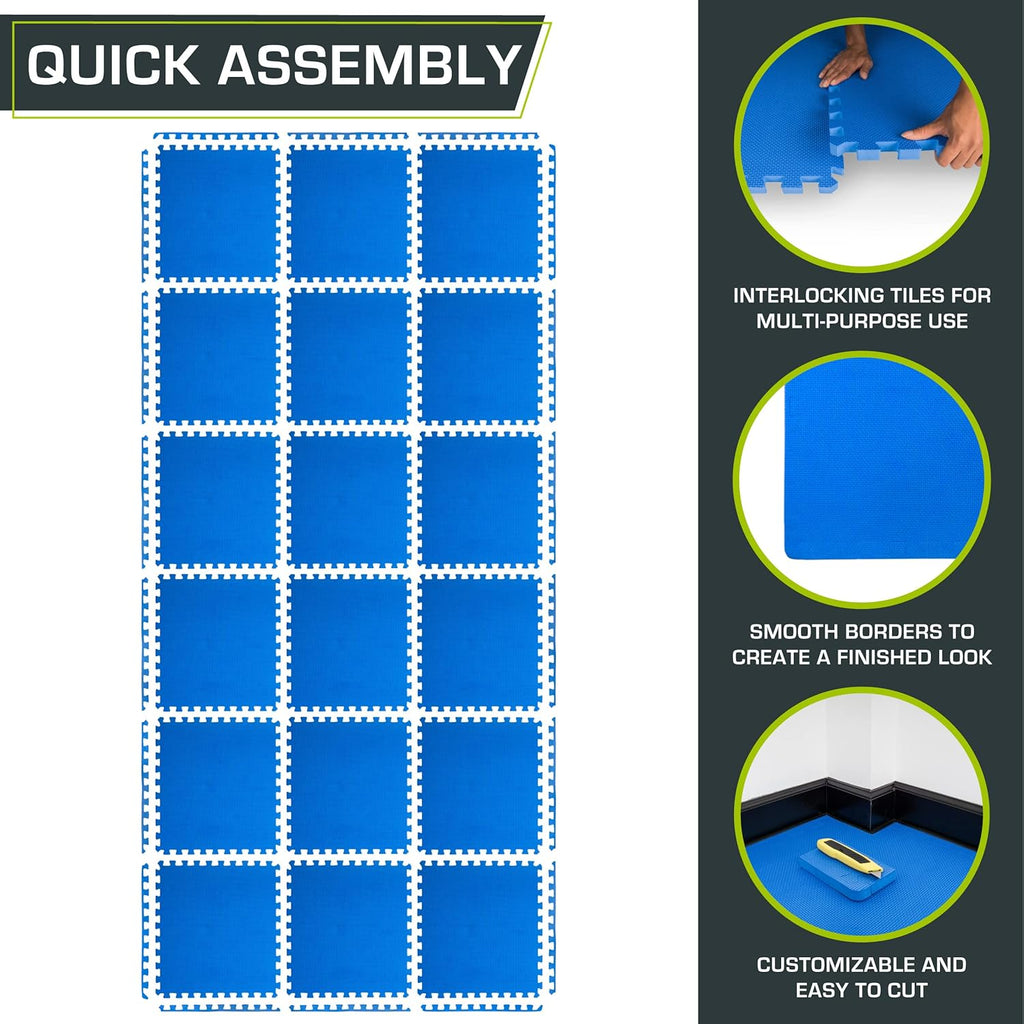 ProsourceFit Extra Thick Puzzle Exercise Mat - EVA Foam Interlocking Tiles for Cushioned Workout Flooring | Blue 3-Pack
