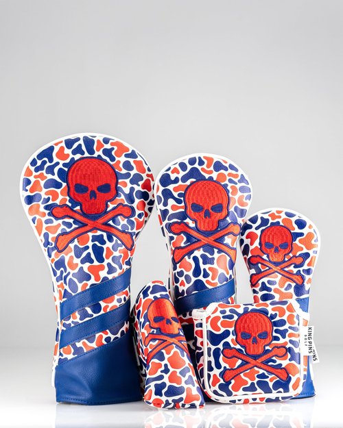 King Pins Golf Red White Blue Camo Headcovers - Premium Quality Golf Headcovers. Embroidered Hand-Made Leather, Stylish Golf Club Cover - Customize Your Golf Bag (Blade)