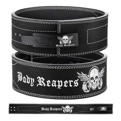 Body Reapers Weightlifting Belt 10mm Thick, 4-Inch Wide Calfskin Leather Weight Belt with Adjustable Metal Buckle Offers Back Support for Powerlifting, Squats, Gym & Fitness Training for Men & Women
