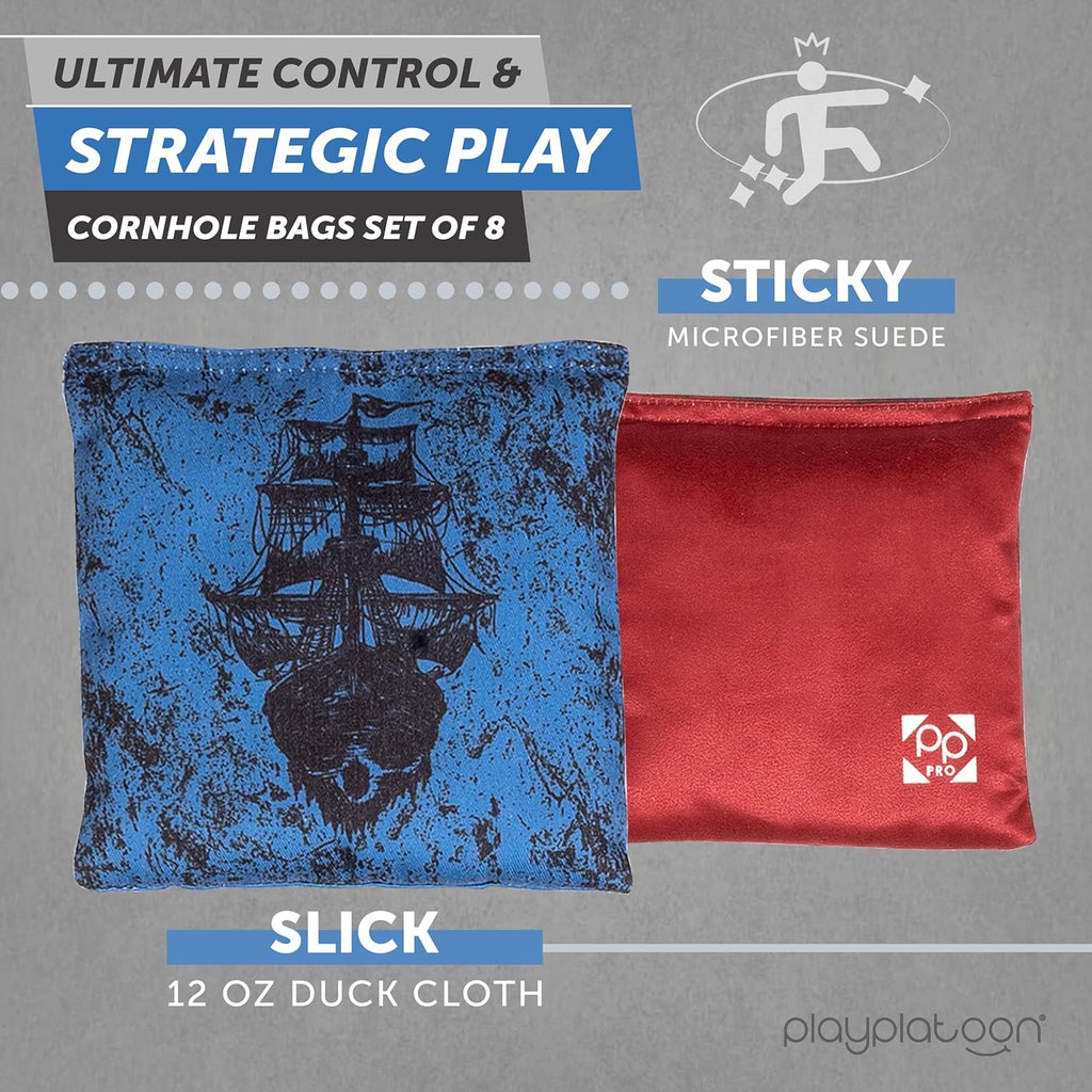 Professional Cornhole Bags - Set of 8 Regulation All-Weather Double-Sided Bean Bags | Sticky & Slick Design