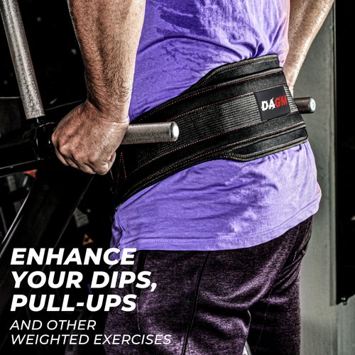 DAGM Dip Belt for Weight Lifting - Upto 650 Lbs Weight Capacity, 38" Steel Chain, Confortable Neoprene Padded Support, Perfect Weighted Belt for Pullups, Dips, Squats, Gym Workout & Crossfit Training