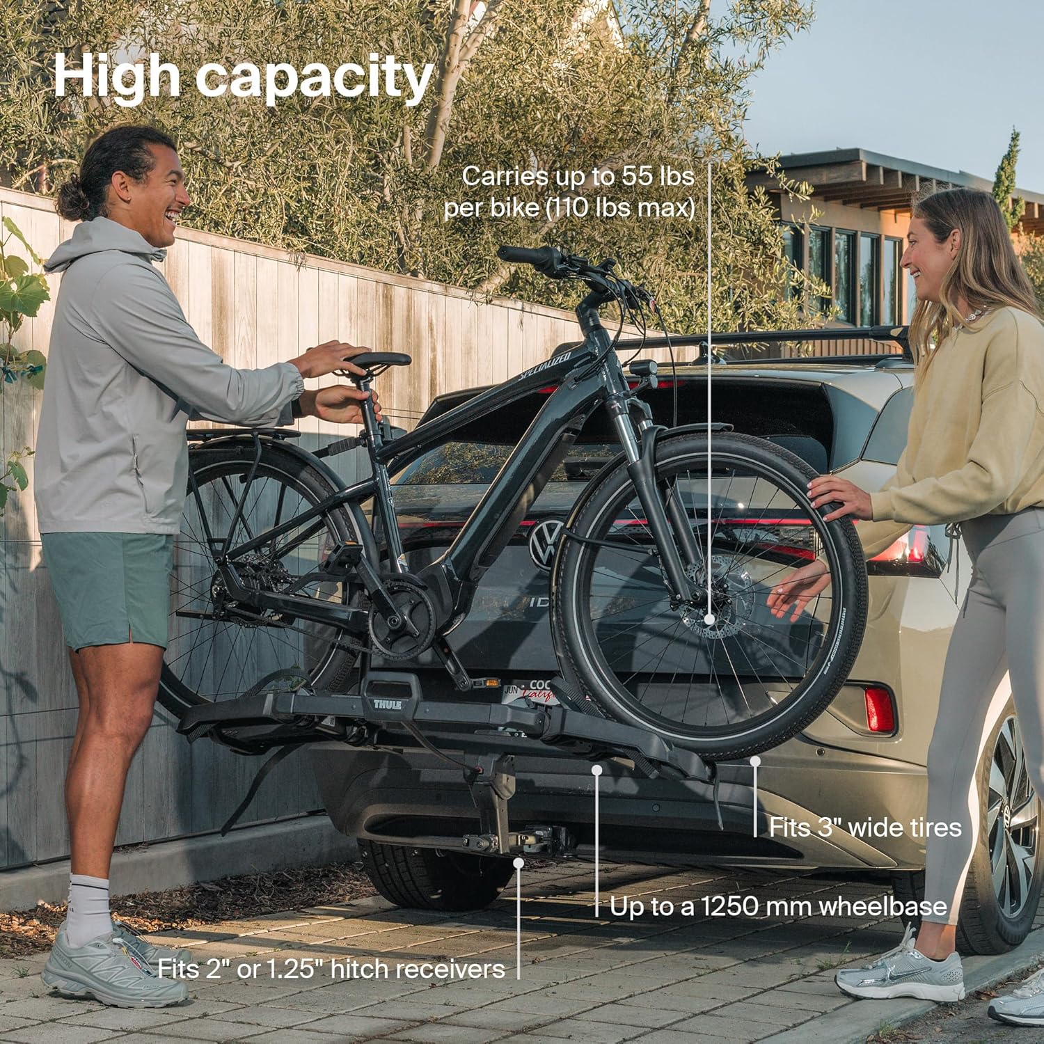 Thule Outpace 2 Bike Hitch Rack - Compact & Lightweight Platform Bike Rack - Foldable Design - Fits Most Bike Styles - 110lb Capacity 55lbs per Bike - 2" & 1.25" Hitch Compatibility
