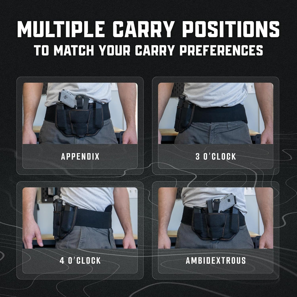 VNSH Belly Band Holster - Comfortable & Secure Concealed Carry | Fits 99% of Handguns with Mag Pouches