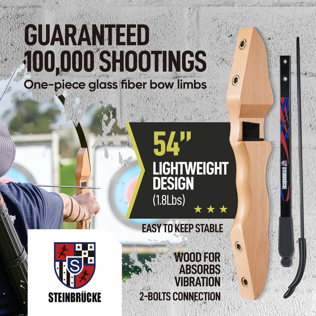 Skiennix 54” Recurve Bow - Lightweight Traditional Wood Takedown Bow for Adults & Beginners (40lbs)