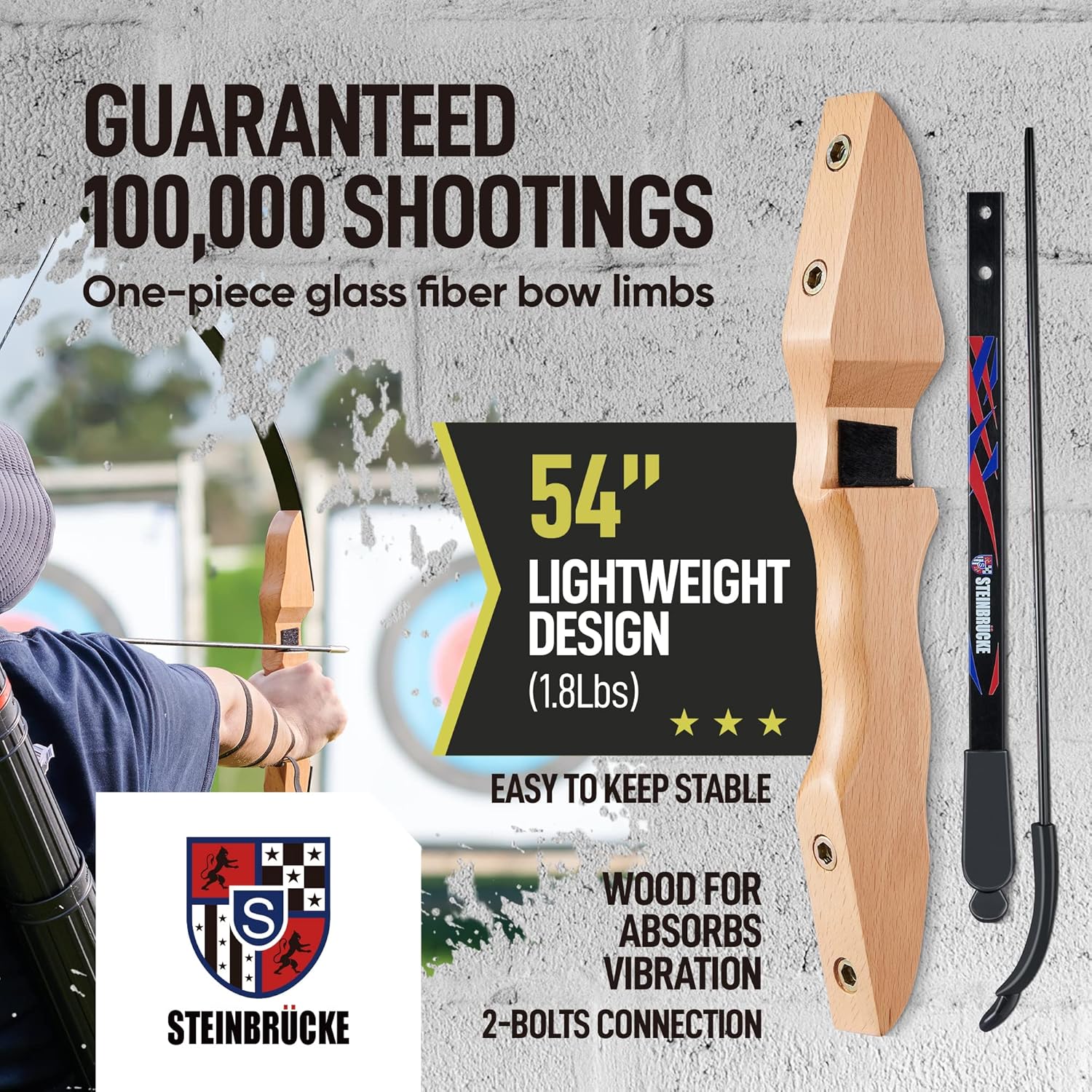 Skiennix 54” Recurve Bow - Lightweight Traditional Wood Takedown Bow for Adults & Beginners (40lbs)