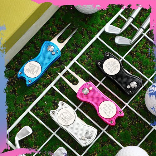 WinnerWhy 4 Pcs Golf Gifts for Women Golf Divot Repair Tool with Magnetic Button Ball Marker Divot Tool Stainless Steel Foldable Golf Divot Tool Golf Accessory for Woman Mom Golfers Golf Lover