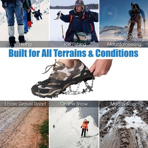 TREKOLOGY Microspikes for Hiking – 19-Spike Stainless-Steel Ice Cleats & Chains for Boots, Crampons for Hiking Boots Men & Women, Durable Traction Spikes for Snow & Ice (X-Large)
