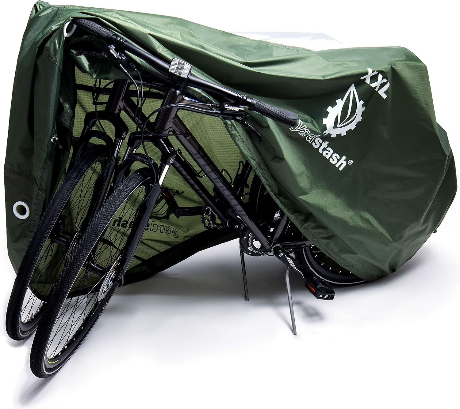 YardStash Bike Cover - XXL Waterproof & Weatherproof Bicycle Storage Solution | Reflective Green Tarp for Bikes, Trikes & E-Bikes