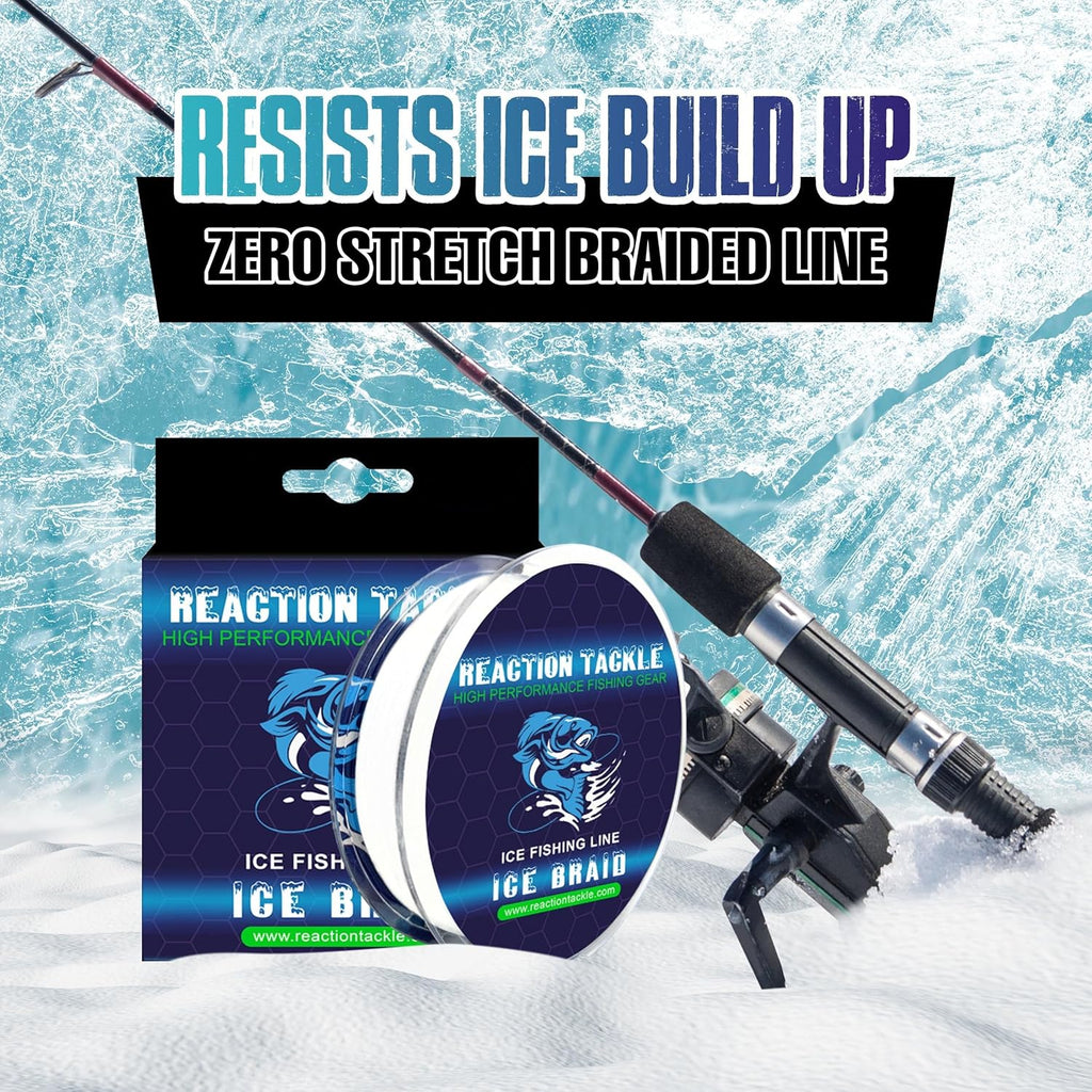 Reaction Tackle Braided Ice Fishing Line - 8 Strands, Zero Memory, 150 Yards of Super Strong Power