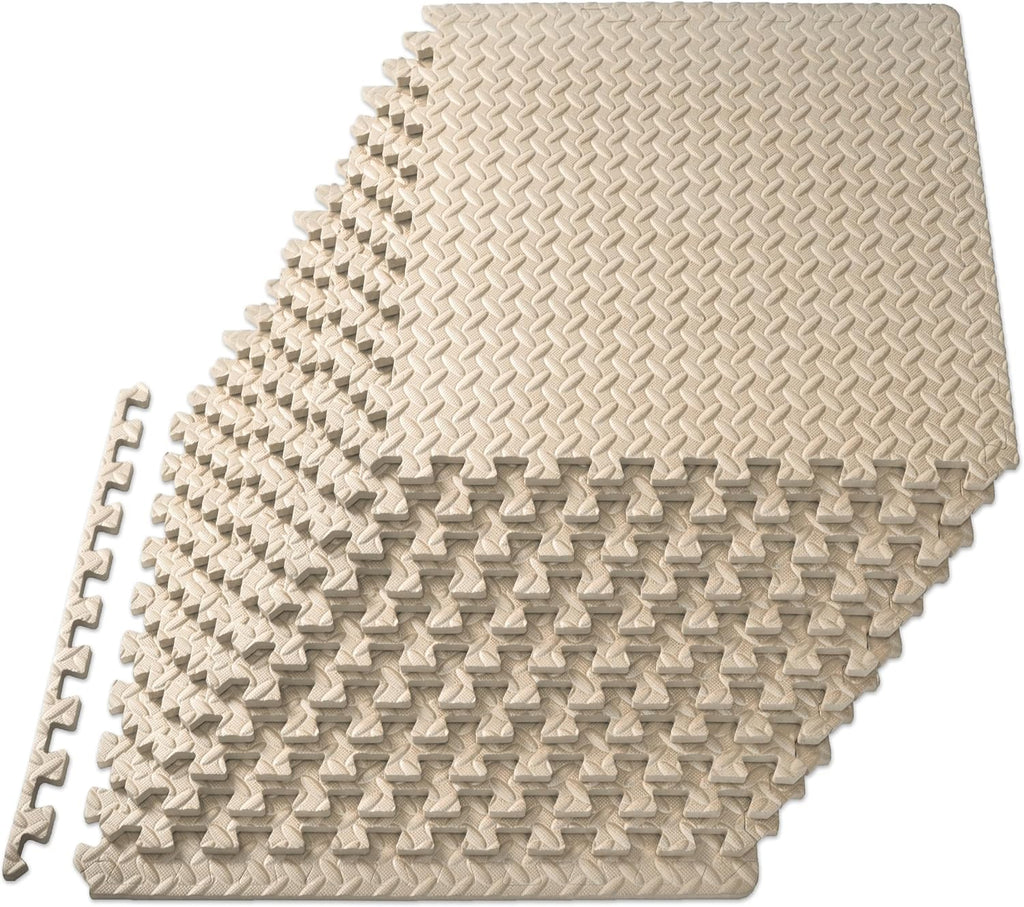 ProsourceFit Exercise Puzzle Mat - ½-Inch EVA Interlocking Foam Tiles for Home Gym | Beige, 48 Sq Ft (12 Tiles)