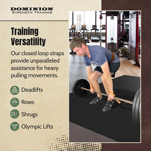 Dominion Strength Training Closed Loop Lifting Straps, Premium Top Grain Vegetable Tanned Leather - Ultimate Grip Assistance for Heavy Pulls and Weightlifting