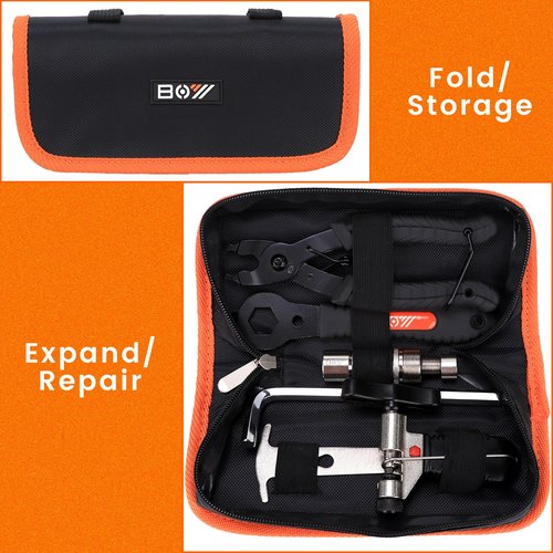 Bike Chain and Crank Repair Tool Kit with Bag, Chain Breaker & Link Pliers & Chain Measuring/Checker + Crank Puller, Must-Have for Cyclist for Emergency/Repairs/Removing/Replacing/Maintenance/Gift