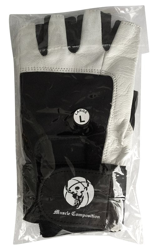 Muscle Composition Gym Gloves with Wrist Support for Gym Workout, Crossfit,Weightlifting Black/White. Premium Quality Materials. (Black/White, X-Small)