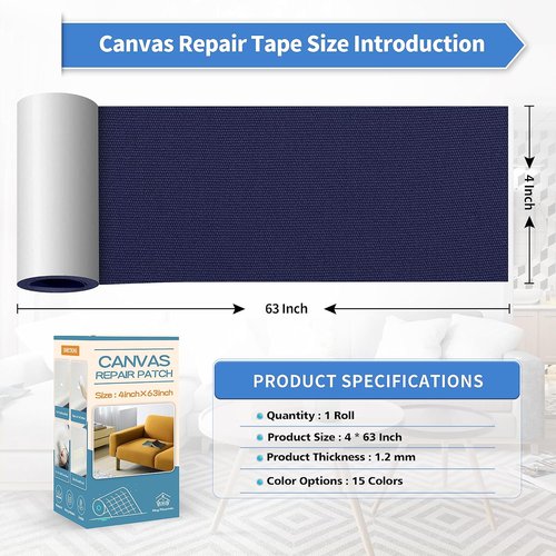 KING MOUNTAIN Canvas Repair Tape - Waterproof Self-Adhesive Patch for Outdoor Gear | 4" x 63" (Dark Blue)