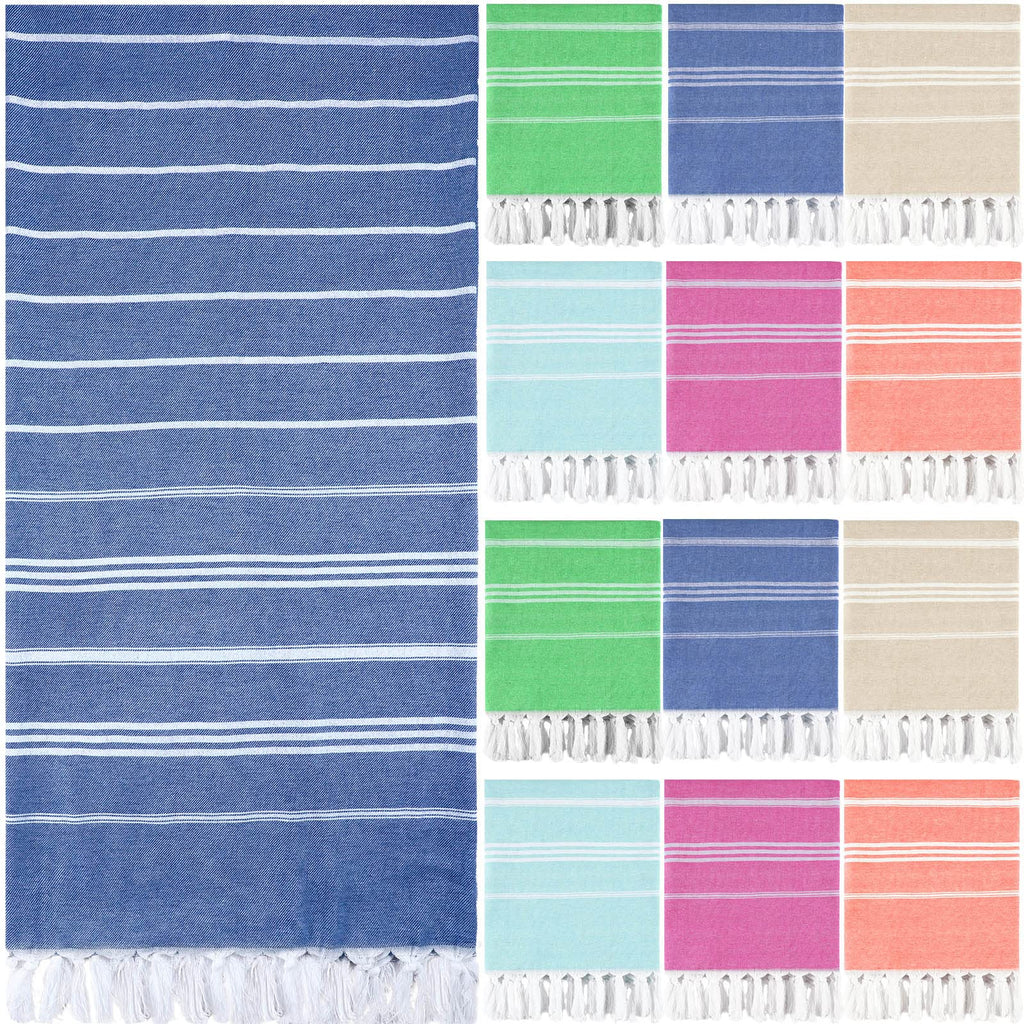 Moukeren 12 Pcs Turkish Beach Towels, Oversized Cotton Bath Towels Lightweight Quick Dry 35 x 71 Inches Turkish Blanket Towel for Beach Bathroom Pool Gym Yoga, 6 Colors