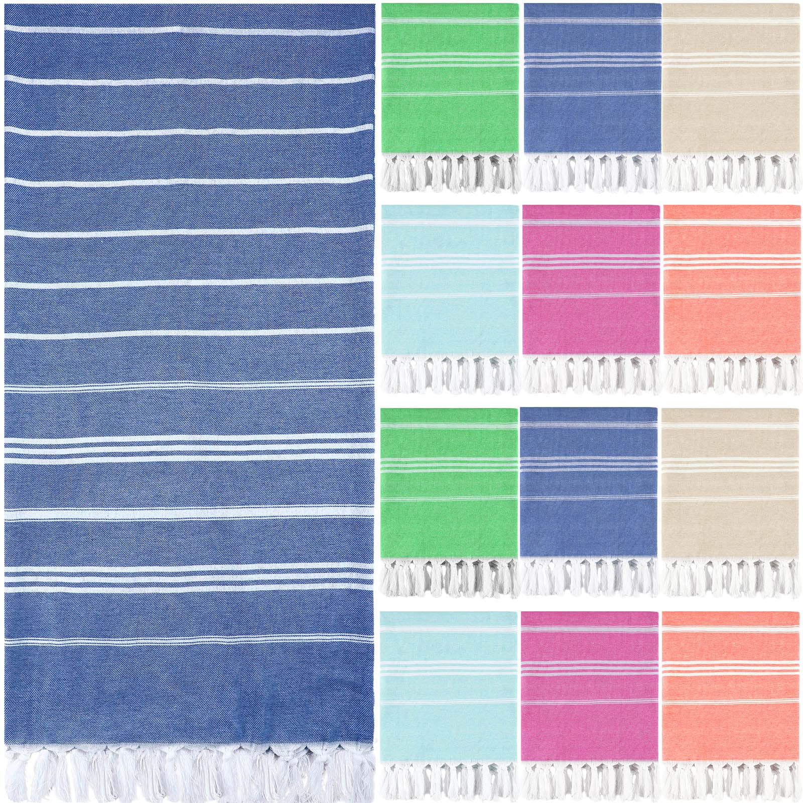 Moukeren 12 Pcs Turkish Beach Towels, Oversized Cotton Bath Towels Lightweight Quick Dry 35 x 71 Inches Turkish Blanket Towel for Beach Bathroom Pool Gym Yoga, 6 Colors