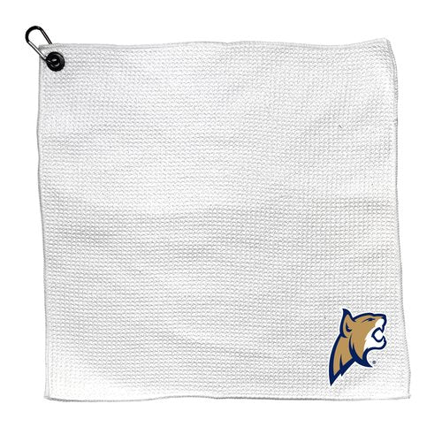 Team Golf NCAA Montana ST Microfiber Towel - 15" X 15" (White) with Carabiner Clip, Premium Microfiber with Deep Waffle Pockets - Superior Water Absorption and Quick Dry Golf Cleaning Towel