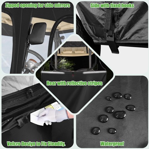 10L0L Golf Cart Driving Enclosures 2 Passenger for Club Car DS & Precedent, 4-Sided Clear Window and Oxford Cloth, Snow Golf Cart Rain Covers All Weather Waterproof Windproof