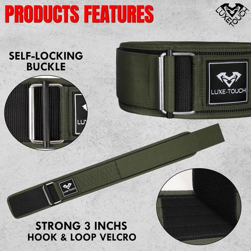 LUXE-TOUCH 4 Inches Nylon Weightlifting Belt with Quick-Release Buckle, Belt for Cross Working out, Bodybuilding, Power Lifting. Deadlift Training Belt, Adjustable Weight Lifting Spine Support (Green, X-Large (40" - 45"))