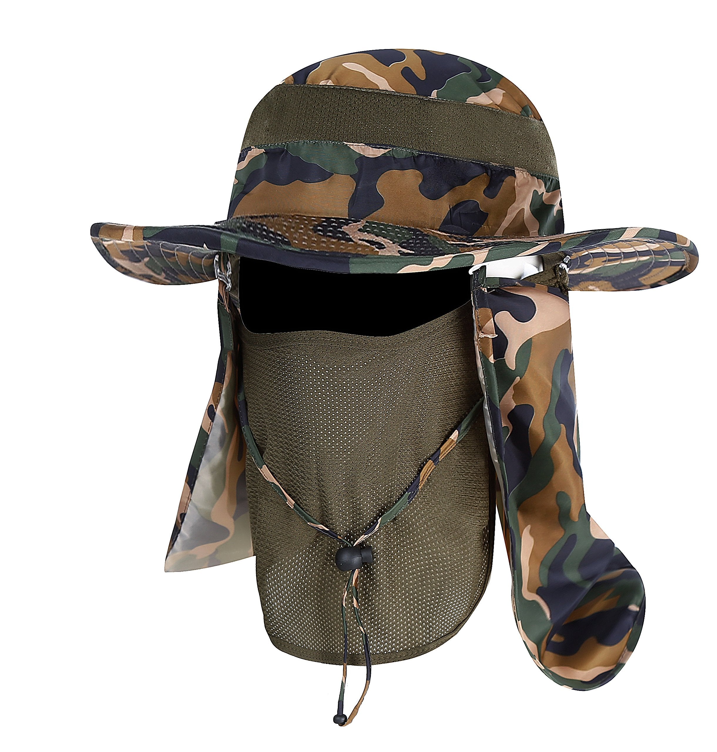 YR.Lover Outdoor UV Sun Protection Wide Brim Fishing Cap with Removable Flap Camouflage