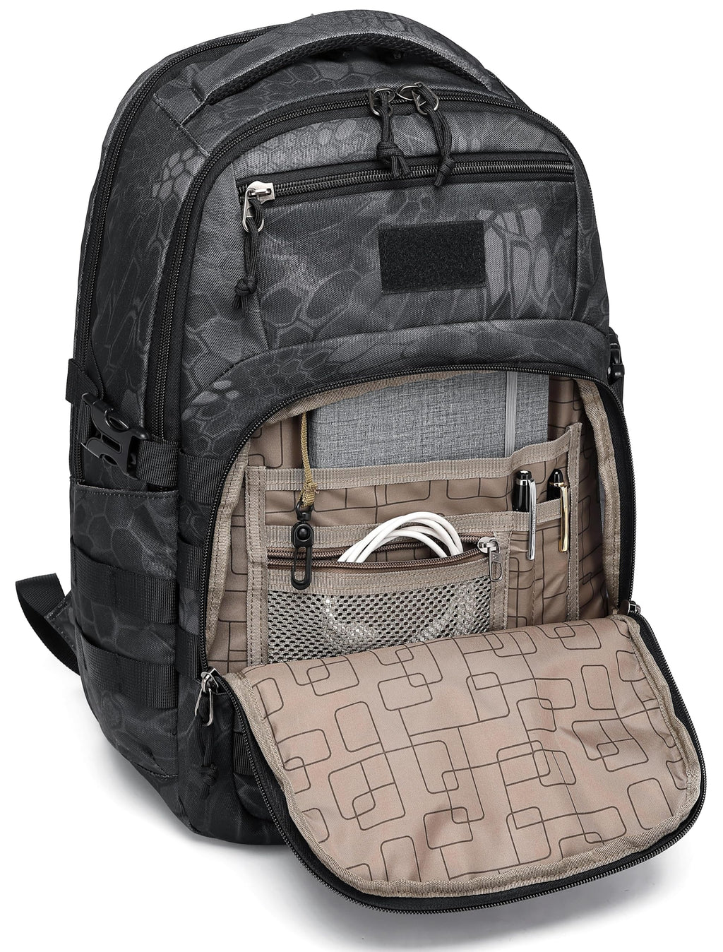 Wotony Military tactical backpack, backpack for men black small tactical assault bag (Python Black, 18.5 inch)