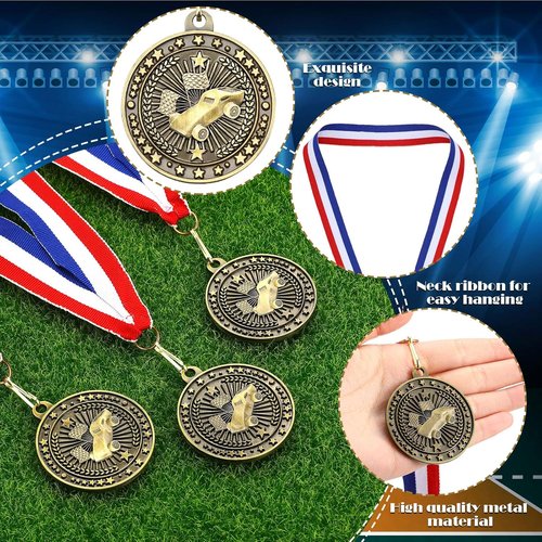 Cunno 48 Pcs Scout Car Derby Medals - Gold Trophies with Neck Ribbons for Team Sports Awards