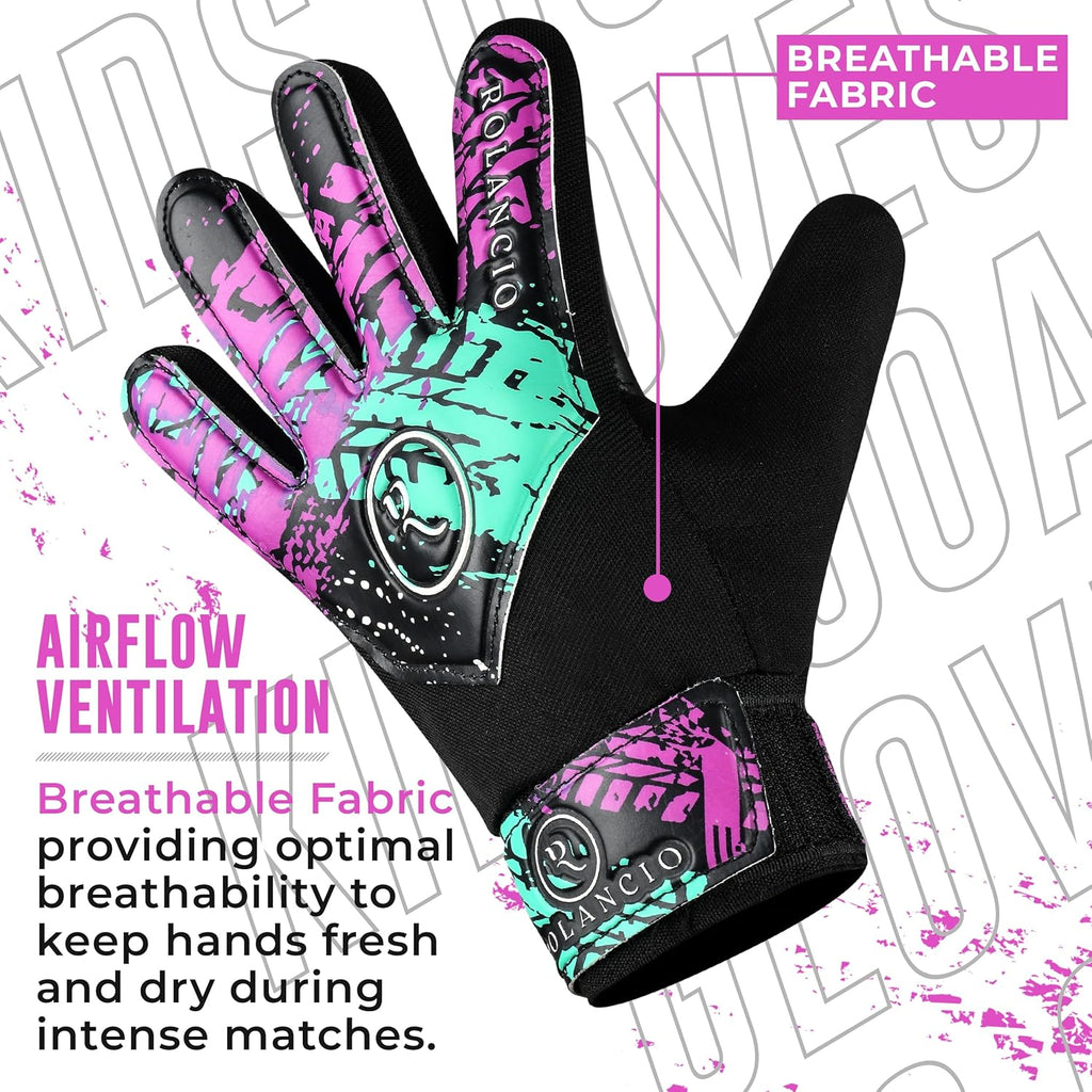 Rolanicio Goalie Gloves - Kids' Soccer Gloves with Dual Wrist Protection | Breathable Non-Slip Latex