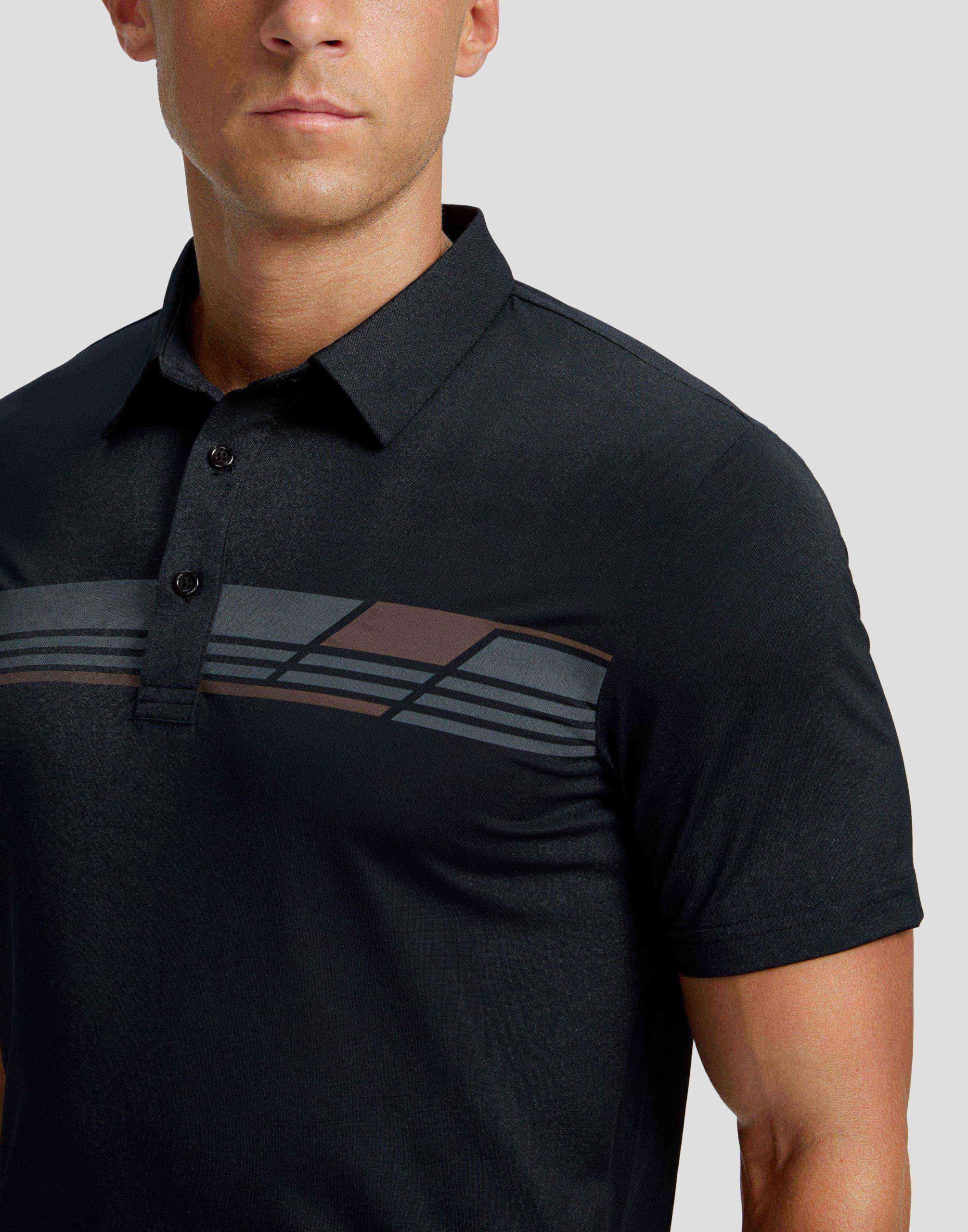 Men's Golf Shirts Dry Fit Moisture Wicking Performance Short Sleeve Collared Polo Shirts for Casual Athletic Business (Black Parallelogram, 4XL)