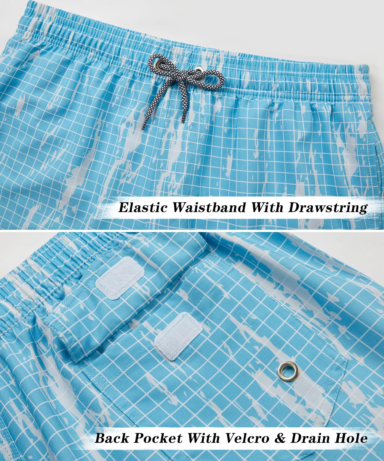 ELETOP Men's Swim Trunks Quick Dry Bathing Suit Swimming Board Shorts Mesh Lining Beach Swimwear Grid Gradient Blue 4XL