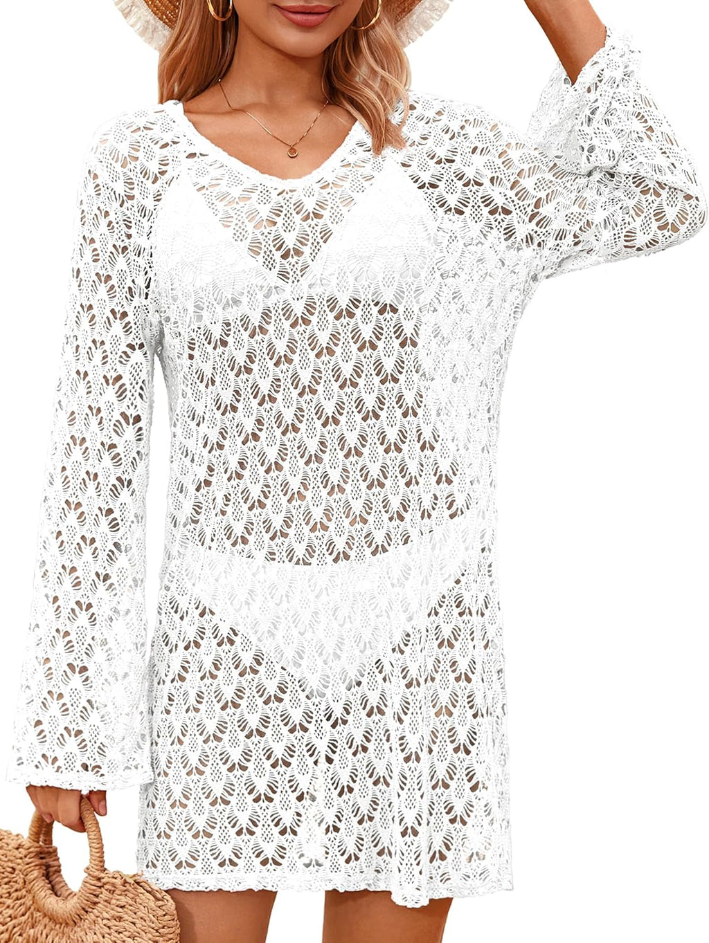 Totatuit Swimsuit Coverup for Women Crochet Bikini Bathing Suits Swimwear 2026 Summer Vacation V Neck Beach Cover Up Dress