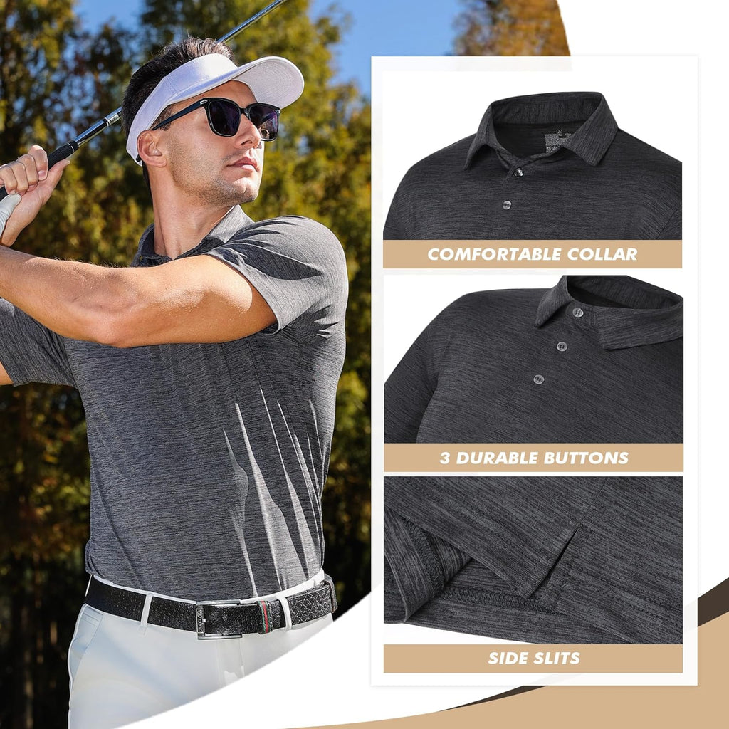 BOOJO Polo Shirts for Men - Quick-Dry Moisture-Wicking Black Short Sleeve Golf Tees for Casual & Athletic Wear