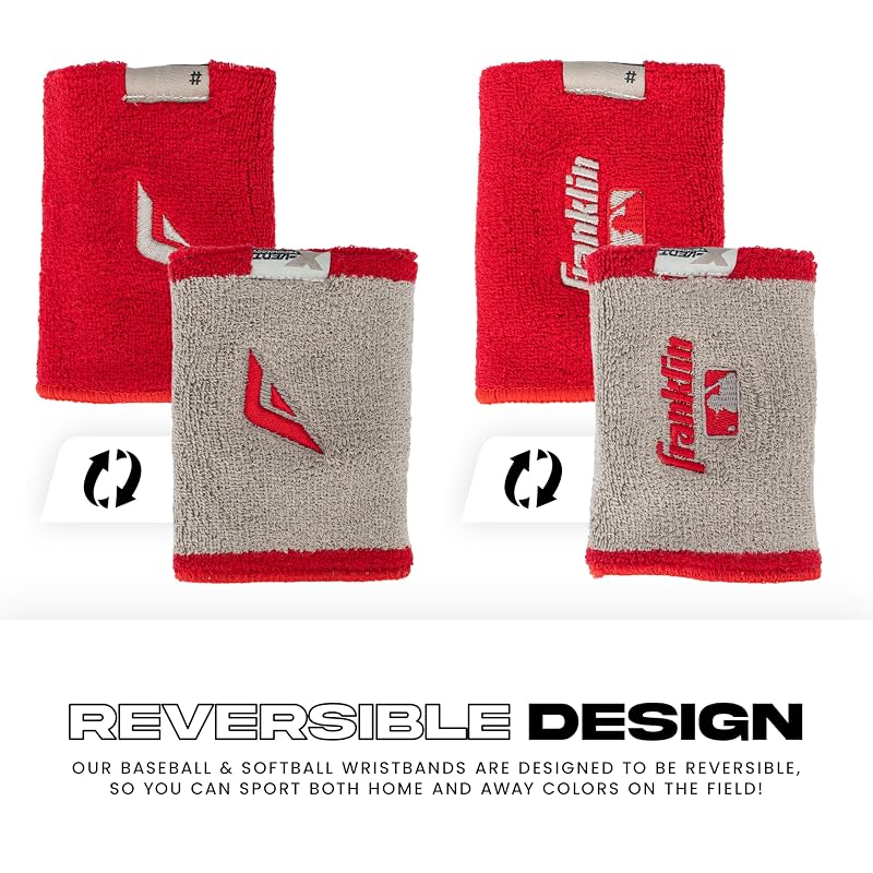 Baseball & Softball Wristbands, 4 Inch X-Vent Reversible, Red & Gray – Breathable, Durable (2-Pack)