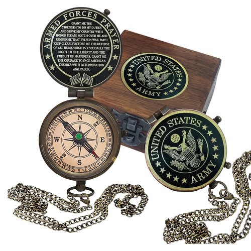 Army Gift, U.S Army Military for Men and Women, Engraved Army Compass with Leather case, United State Army Gift, Army Brass Compass, Army Retirement Gift, Personalized Compass (Army Wooden Box)