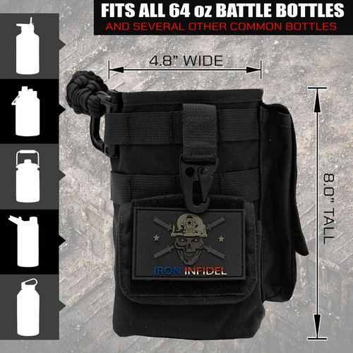 Battle Bottle Sleeve - 64 oz Water Bottle Sleeve Only - Fits Many 2L Steel Water Bottle Cover Rugged & Versatile Design with Storage for Phone, Wallet & Keys - Black Betsy Ross