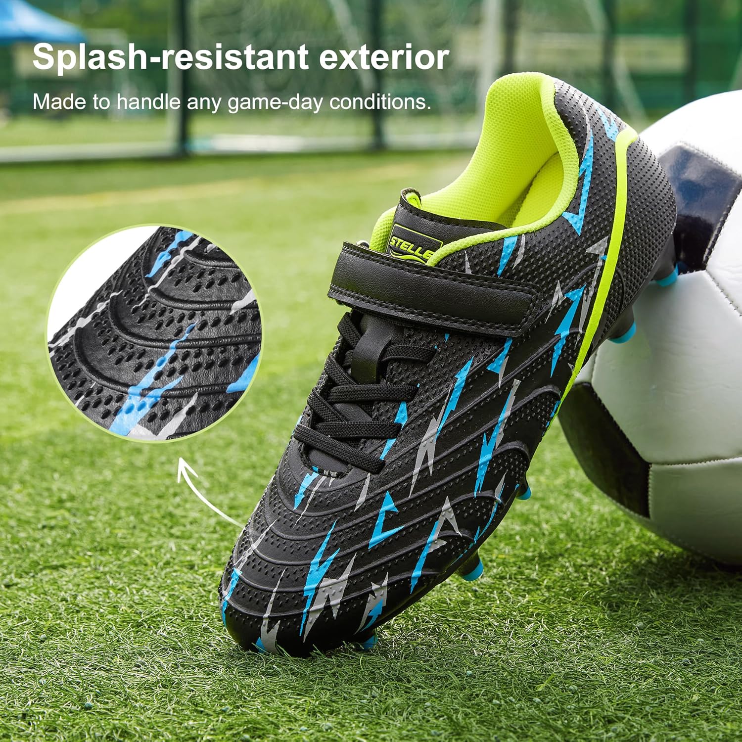Stelle Soccer Cleats for Kids - Firm Ground Athletic Shoes with Lightning Pattern | Toddler to Big Kid Sizes