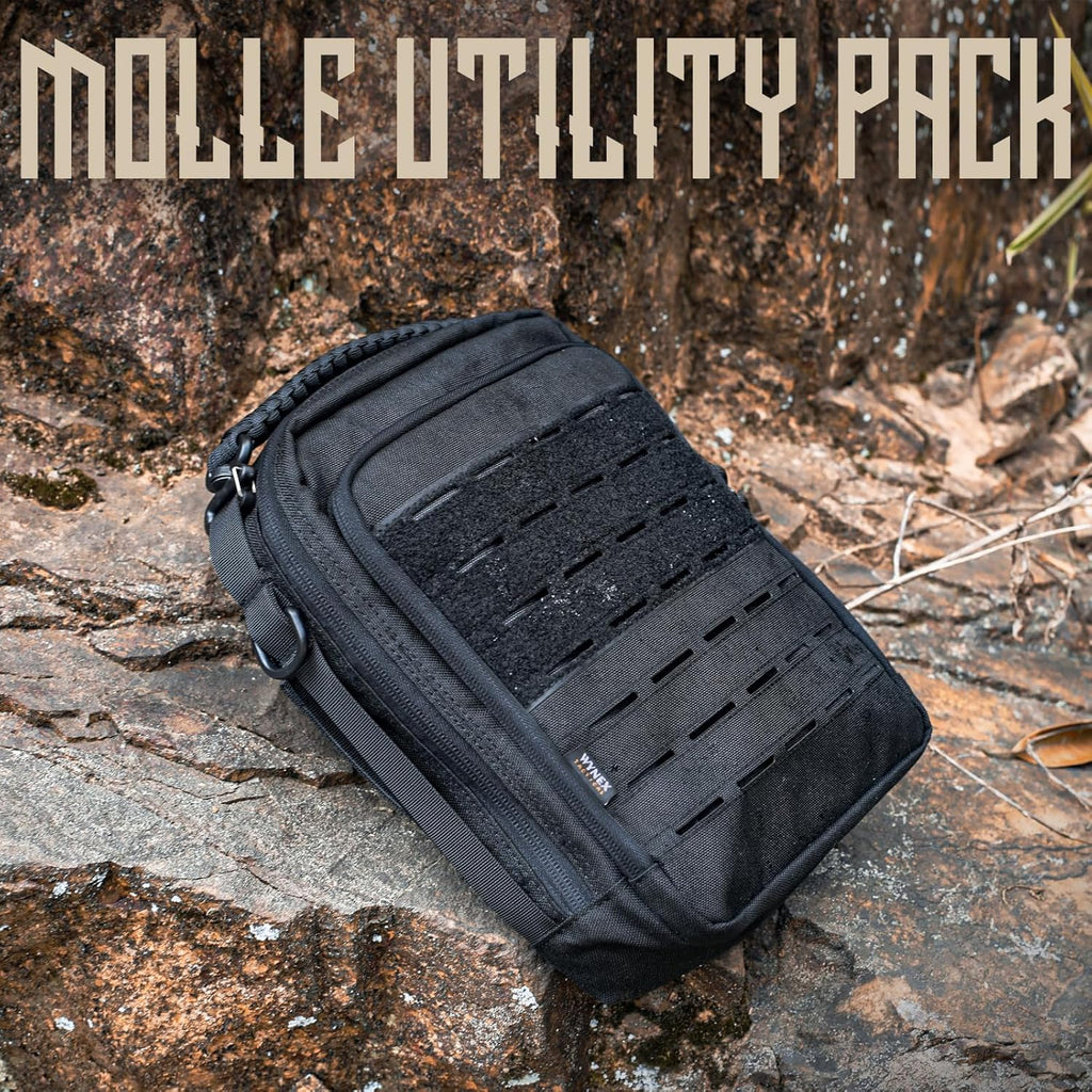 WYNEX Tactical Molle Admin Pouch - Large Capacity EDC Organizer with Double Layer Design & Elastic Webbing Panel