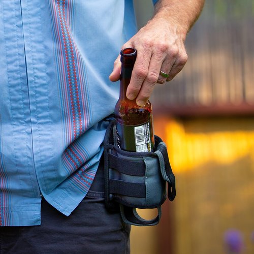 Nite Ize Traveler Drink Holster - Traveler & Water Bottle Holder for Hands-Free Use - Drink Pouch Holster for Waistbands & Belts - Adjustable Beverage Holder with Rotating Clip - Black