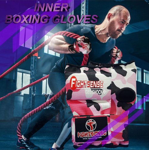FIGHTSENSE Padded Gel Boxing Gloves - Long Elasticated Hand Wraps for MMA, Kickboxing & Training (Pair)